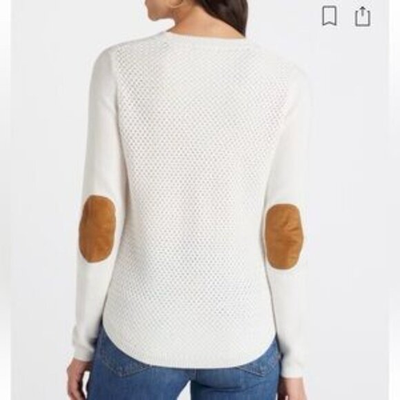 Lety & Me Josey Elbow Patch White Loose Fit Sweater Women's Size Small - Picture 2 of 9
